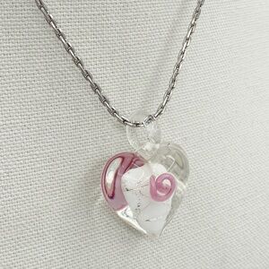 Murano Style Heart-Shaped Glass Pendant Necklace